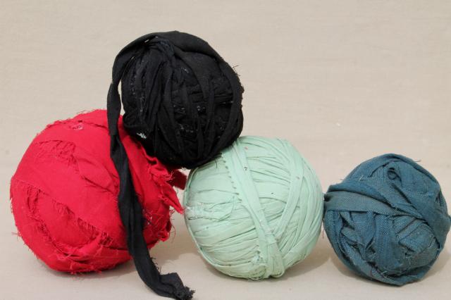 photo of primitive rag balls all vintage fabrics, worn shabby prints & solids for making rugs #6