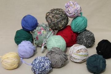 catalog photo of primitive rag balls all vintage fabrics, worn shabby prints & solids for making rugs