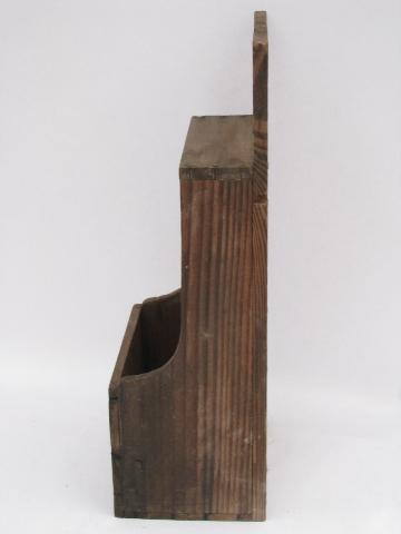 photo of primitive rough old wood wall rack, spoon or knife holder, salt box? #3