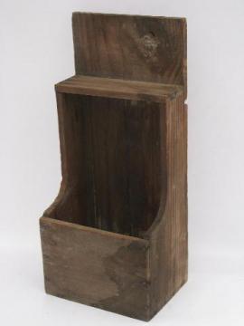 catalog photo of primitive rough old wood wall rack, spoon or knife holder, salt box?