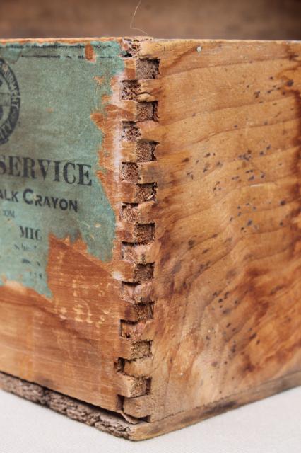 photo of primitive rough wood shipping crates, antique wooden boxes w/ dovetailed finger jointed construction #2