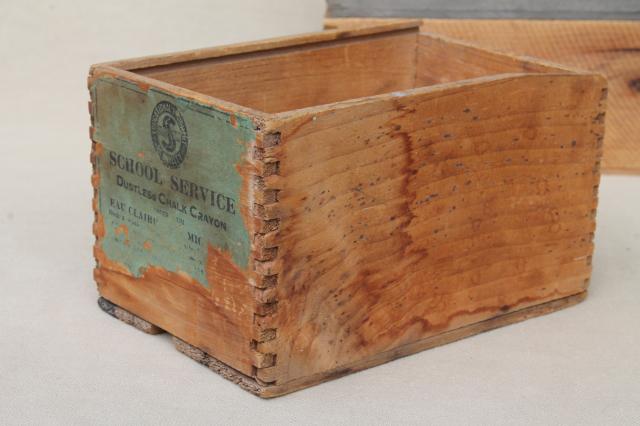 photo of primitive rough wood shipping crates, antique wooden boxes w/ dovetailed finger jointed construction #5