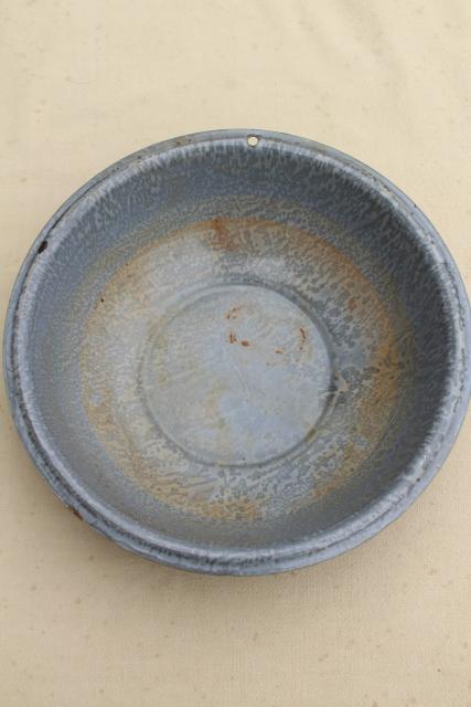 photo of primitive rustic vintage graniteware enamel dish pans or camp basins in shades of grey #6