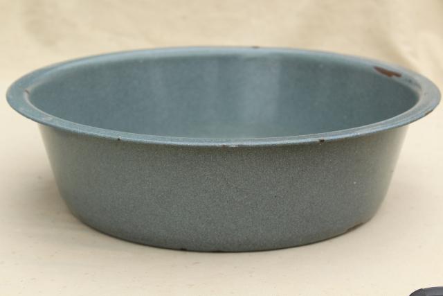 photo of primitive rustic vintage graniteware enamel dish pans or camp basins in shades of grey #11