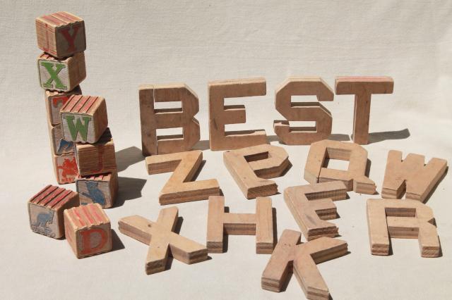 photo of primitive rustic vintage wood alphabet blocks & wooden letters lot #1