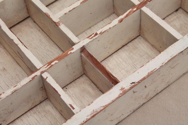 photo of primitive rustic vintage wood shadowbox w/ cubbyholes, shabby rough old paint #7