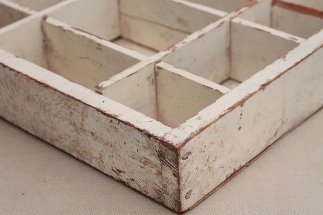 photo of primitive rustic vintage wood shadowbox w/ cubbyholes, shabby rough old paint #9