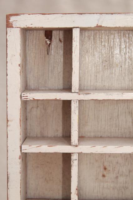 photo of primitive rustic vintage wood shadowbox w/ cubbyholes, shabby rough old paint #10