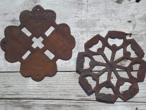 photo of primitive rusty metal folk art cutouts, country antique tole ware wall art lot  #3