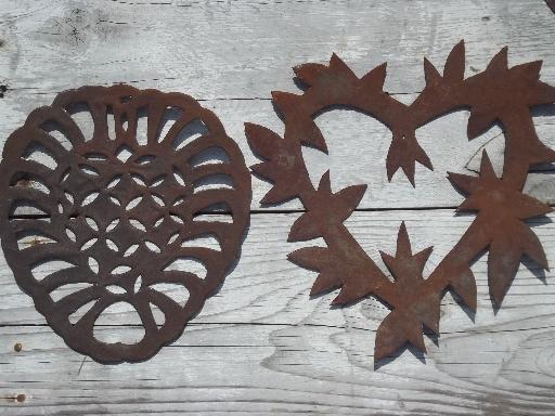 photo of primitive rusty metal folk art cutouts, country antique tole ware wall art lot  #4