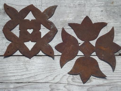 photo of primitive rusty metal folk art cutouts, country antique tole ware wall art lot  #7