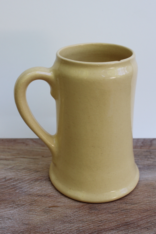 photo of primitive shabby old antique yellow ware pottery beer stein tankard mug #1