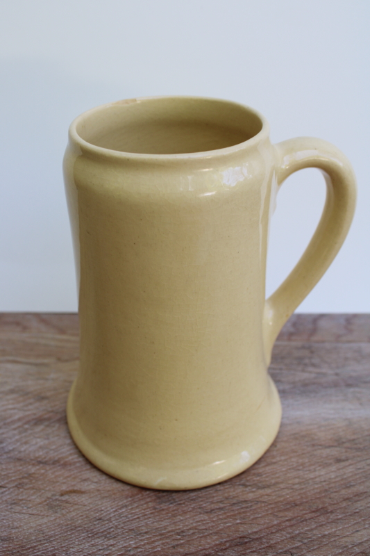 photo of primitive shabby old antique yellow ware pottery beer stein tankard mug #2