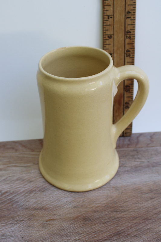 photo of primitive shabby old antique yellow ware pottery beer stein tankard mug #5