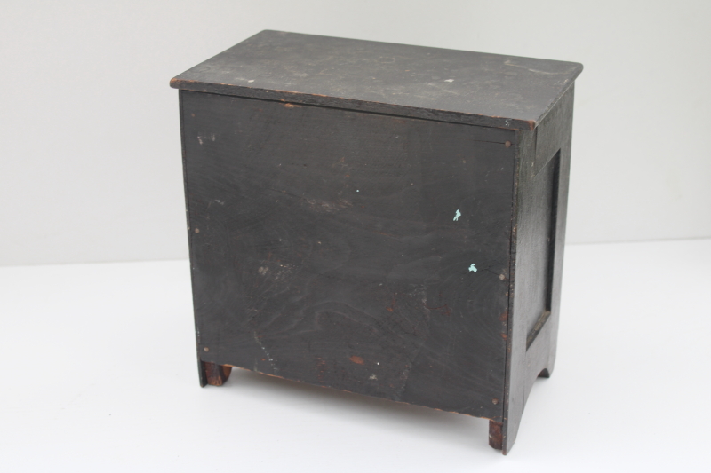 photo of primitive small chest of drawers, antique doll furniture, sewing or jewelry box, original old dark wood #4