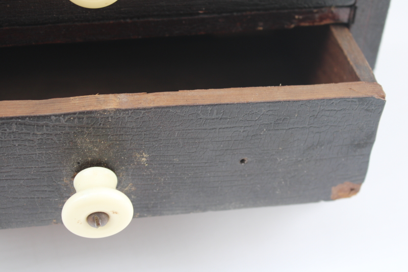 photo of primitive small chest of drawers, antique doll furniture, sewing or jewelry box, original old dark wood #8