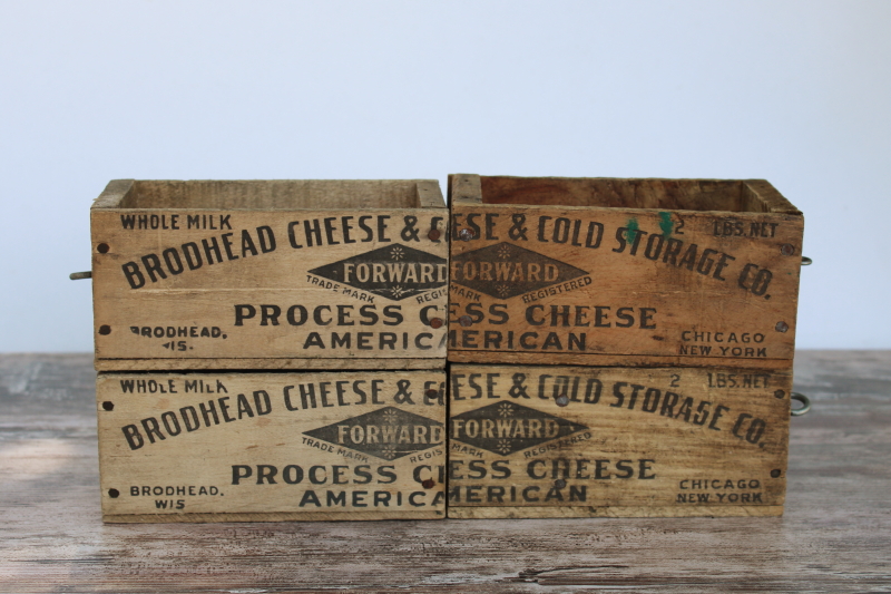 photo of primitive small tool box drawers made from vintage wood cheese boxes, Forward, Brodhead Wisconsin #1