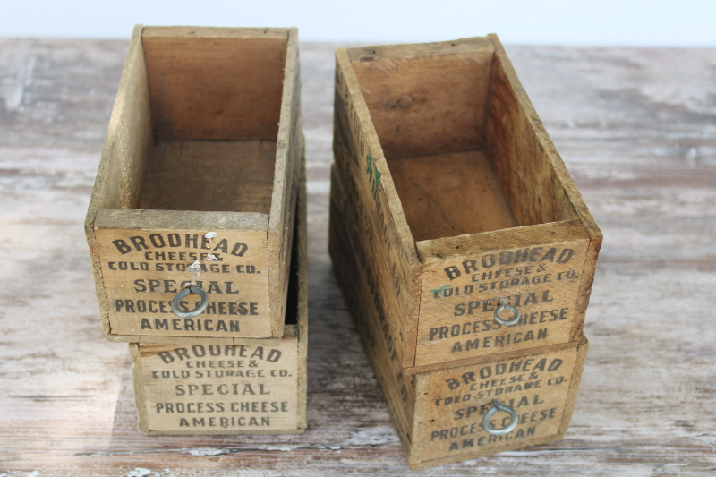 photo of primitive small tool box drawers made from vintage wood cheese boxes, Forward, Brodhead Wisconsin #2