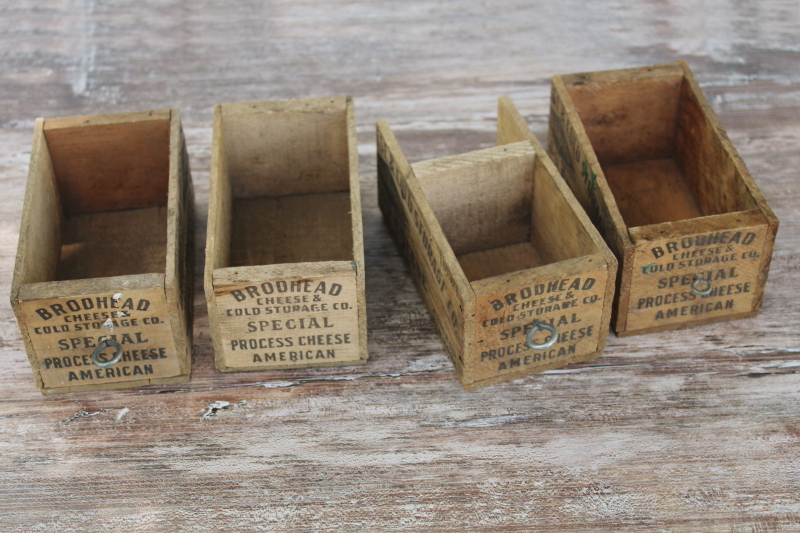 photo of primitive small tool box drawers made from vintage wood cheese boxes, Forward, Brodhead Wisconsin #3