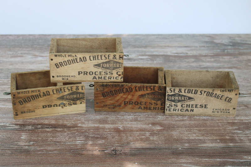 photo of primitive small tool box drawers made from vintage wood cheese boxes, Forward, Brodhead Wisconsin #5