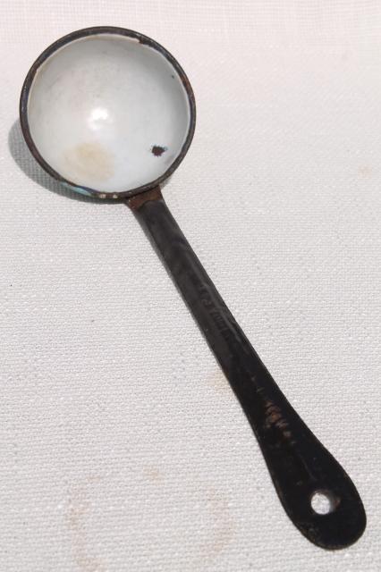 photo of primitive spoons lot dipper, skimmer, long handled metal spoon - vintage camp / kitchen cookware #5