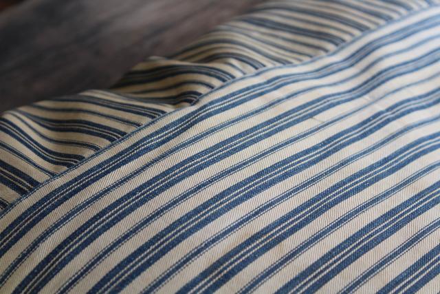 photo of primitive square feather pillows or bench cushions, vintage indigo blue wide stripe fabric #4