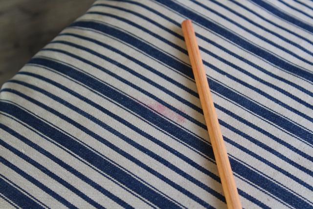 photo of primitive square feather pillows or bench cushions, vintage indigo blue wide stripe fabric #7