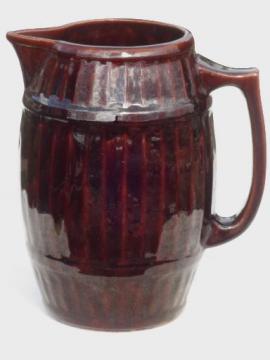 catalog photo of primitive stoneware pitcher, McCoy  pottery old oaken barrel cider pitcher