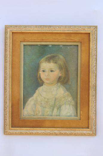 photo of primitive style art child in white picture in shabby vintage gold & velvet frame #1