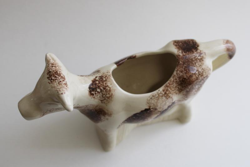 photo of primitive style folk art cow creamer, handmade ceramic artist signed 1990s vintage #2