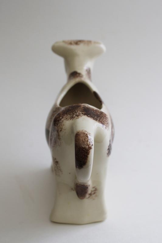 photo of primitive style folk art cow creamer, handmade ceramic artist signed 1990s vintage #5