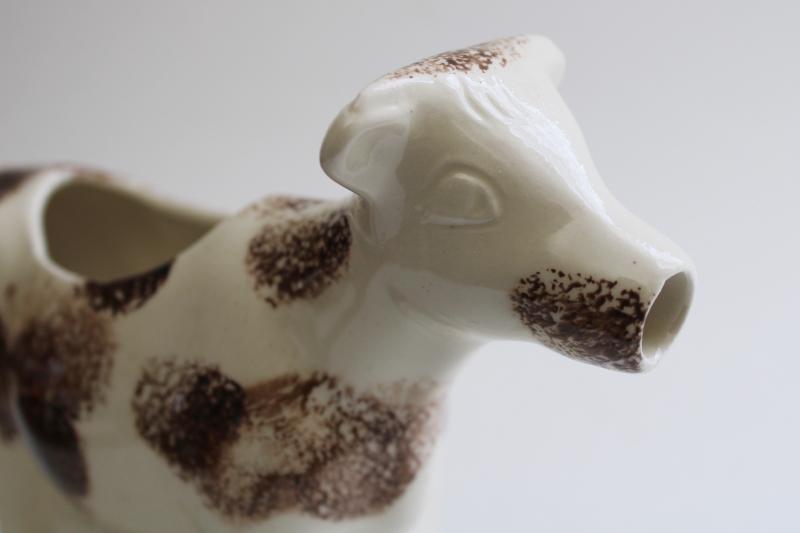 photo of primitive style folk art cow creamer, handmade ceramic artist signed 1990s vintage #7