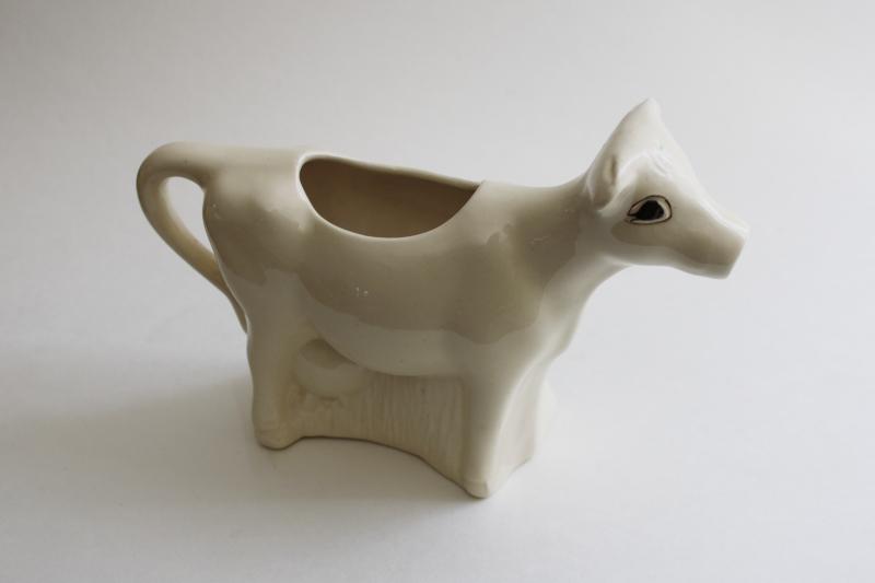 photo of primitive style folk art cow creamer, handmade ceramic artist signed 1990s vintage  #1