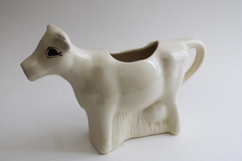 photo of primitive style folk art cow creamer, handmade ceramic artist signed 1990s vintage  #3