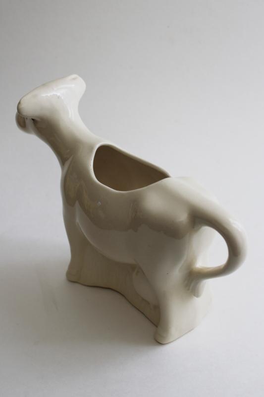 photo of primitive style folk art cow creamer, handmade ceramic artist signed 1990s vintage  #4