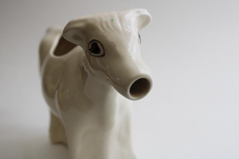 photo of primitive style folk art cow creamer, handmade ceramic artist signed 1990s vintage  #6