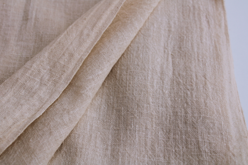 photo of primitive style homespun weave cotton fabric, unbleached natural color like vintage flax linen #1
