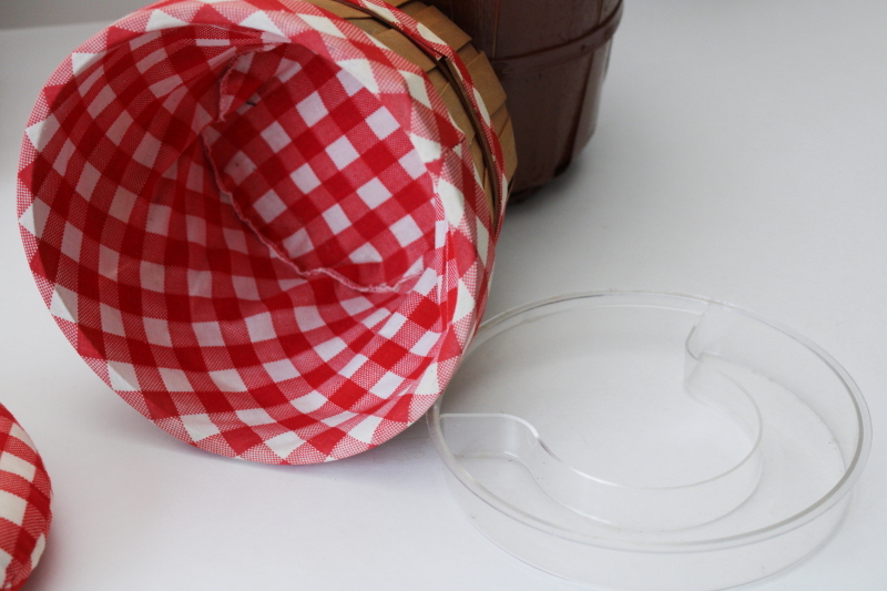 photo of primitive style vintage sewing box handmade from peck basket, red & white gingham heart #2
