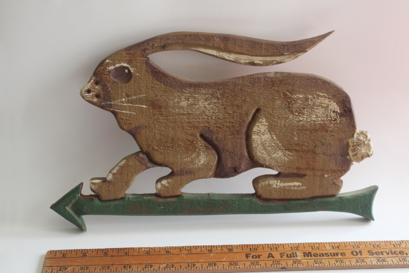 photo of primitive style wall art sign, hand painted brown rabbit folk art carved pine wood  #1