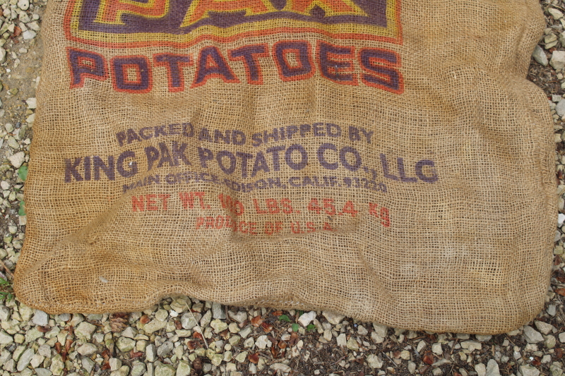 photo of  primitive vintage burlap bag, old potato sack with California King Pak graphics  #2