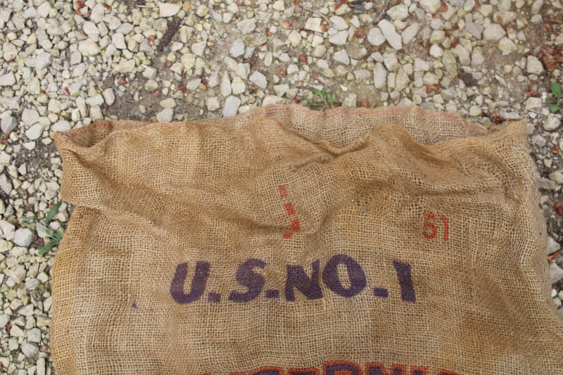 photo of  primitive vintage burlap bag, old potato sack with California King Pak graphics  #4