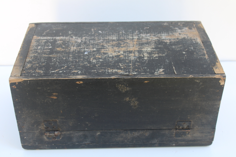 photo of primitive vintage carpenter's tool box, heavy wood toolbox w/ original painted finish  #2