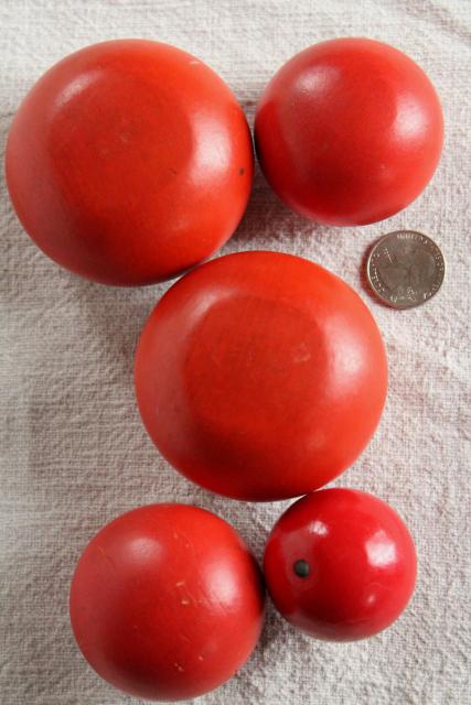 photo of primitive vintage carved wood fruit, red tomatoes or apples, rustic country bowl fillers #3