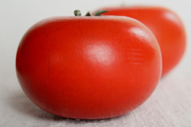 photo of primitive vintage carved wood fruit, red tomatoes or apples, rustic country bowl fillers #6