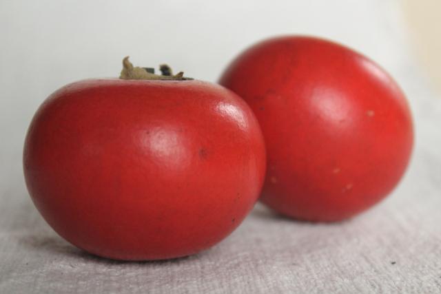 photo of primitive vintage carved wood fruit, red tomatoes or apples, rustic country bowl fillers #8