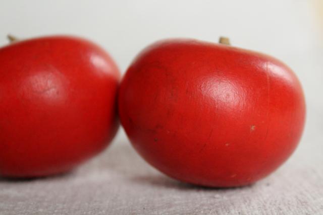 photo of primitive vintage carved wood fruit, red tomatoes or apples, rustic country bowl fillers #9