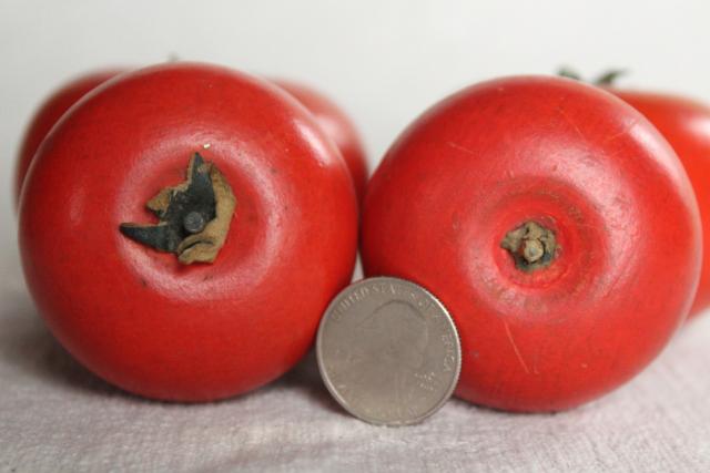 photo of primitive vintage carved wood fruit, red tomatoes or apples, rustic country bowl fillers #10