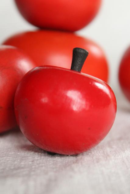 photo of primitive vintage carved wood fruit, red tomatoes or apples, rustic country bowl fillers #11