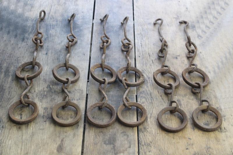 photo of primitive vintage chains w/ cast iron rings, drag for farm cultivator or grain planter #1