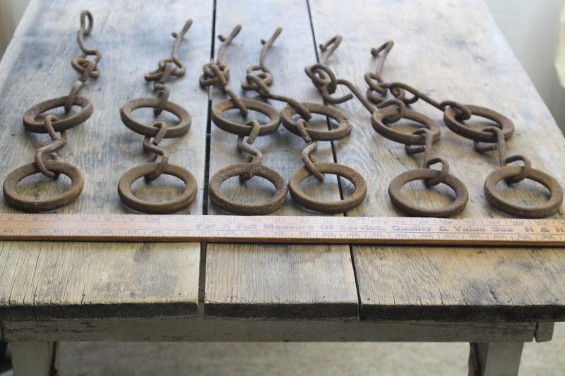 photo of primitive vintage chains w/ cast iron rings, drag for farm cultivator or grain planter #4